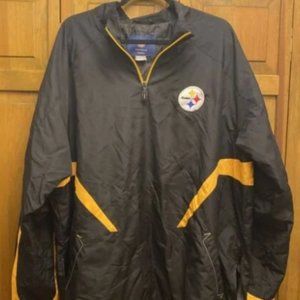 Reebok Pittsburgh Steelers Jacket Mens 2XL Black On Field NFL Zip Windbreaker